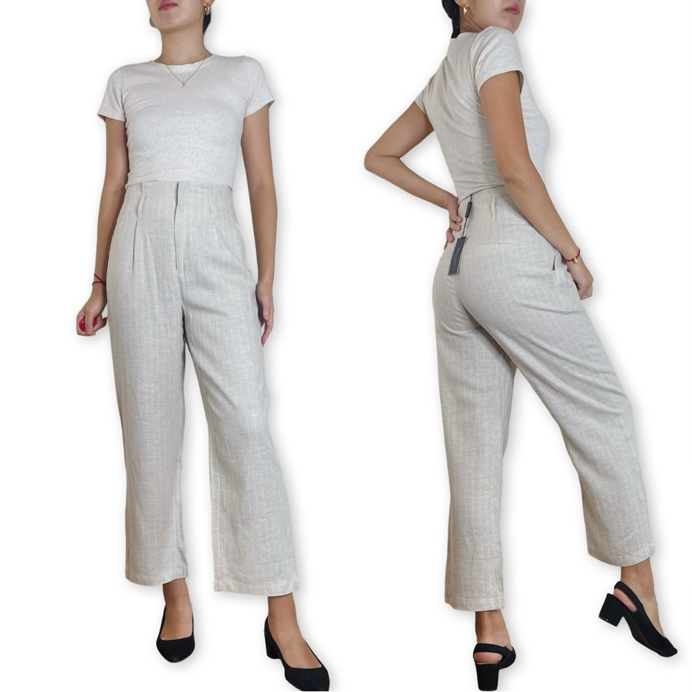 NWT Romeo + Juliet Couture Linen Blend Pinstripe Pants Size S